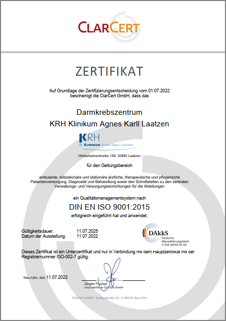 Zertifikat Darmkrebszentrum Laatzen